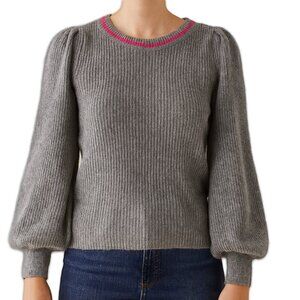 Halogen Modern Gray Puff Sleeve Crew Neck Fuzzy Soft Knit Sweater XS
